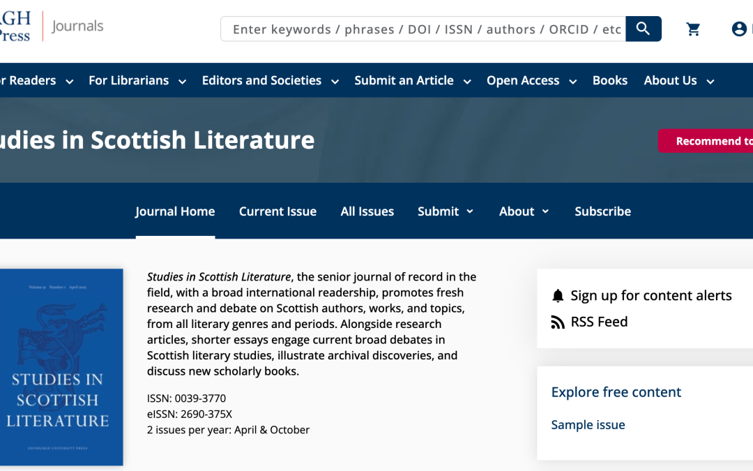 Willie Donaldson published in Studies in Scottish Literature Vol 51, Issue 1
